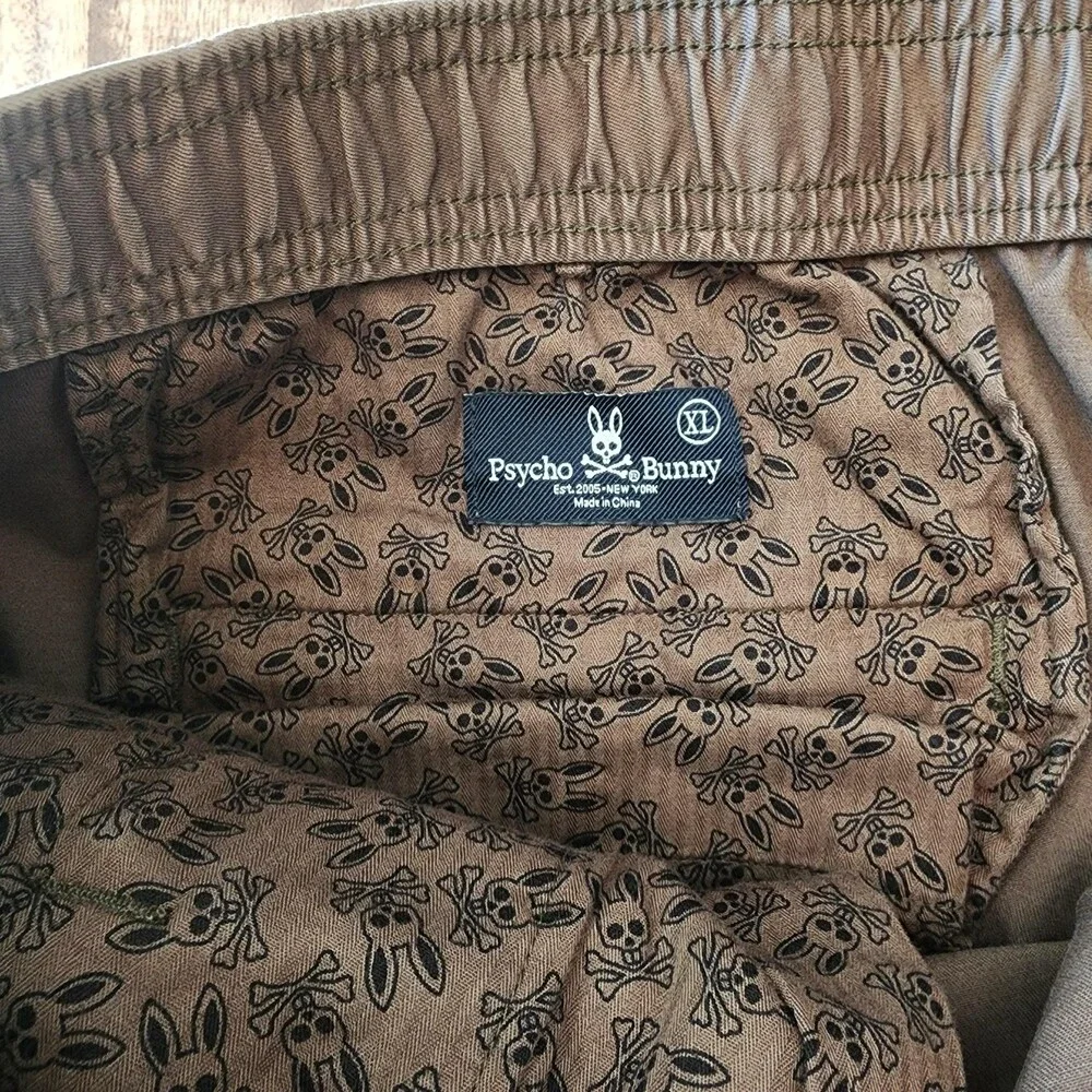 Psycho Bunny Pants Mens XL Green Jogger Elastic Waist Logo Skull Stretch Casual